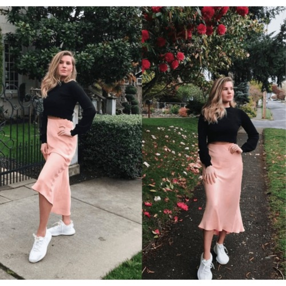 Zara Peach Satin Midi Skirt Bias Cut Viscose Slip Skirt XS Feminine Romantic - Picture 2 of 10